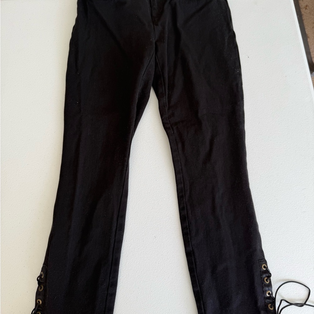 Anthropologie The Essential Slim Lace Up Black Trousers Pants Size 0